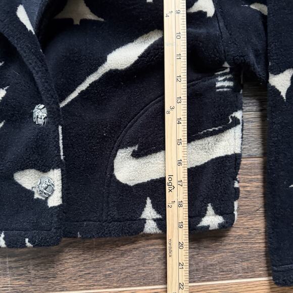 Vintage Simply Irresistible Fleece Jacket Moose Tree Canoe Print Black Tan Sz M - Picture 6 of 7